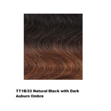 ( TT1B/33 Natural Black with Dark Auburn Ombre) Sleek Kimora Wig long, tousled curls, smooth, side swept fringe bohemian look