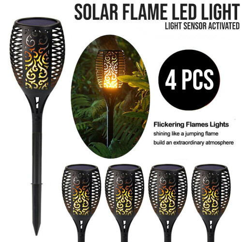 4 x Solar Dancing Flame Effect Torch Light Garden Outdoor Path Decking