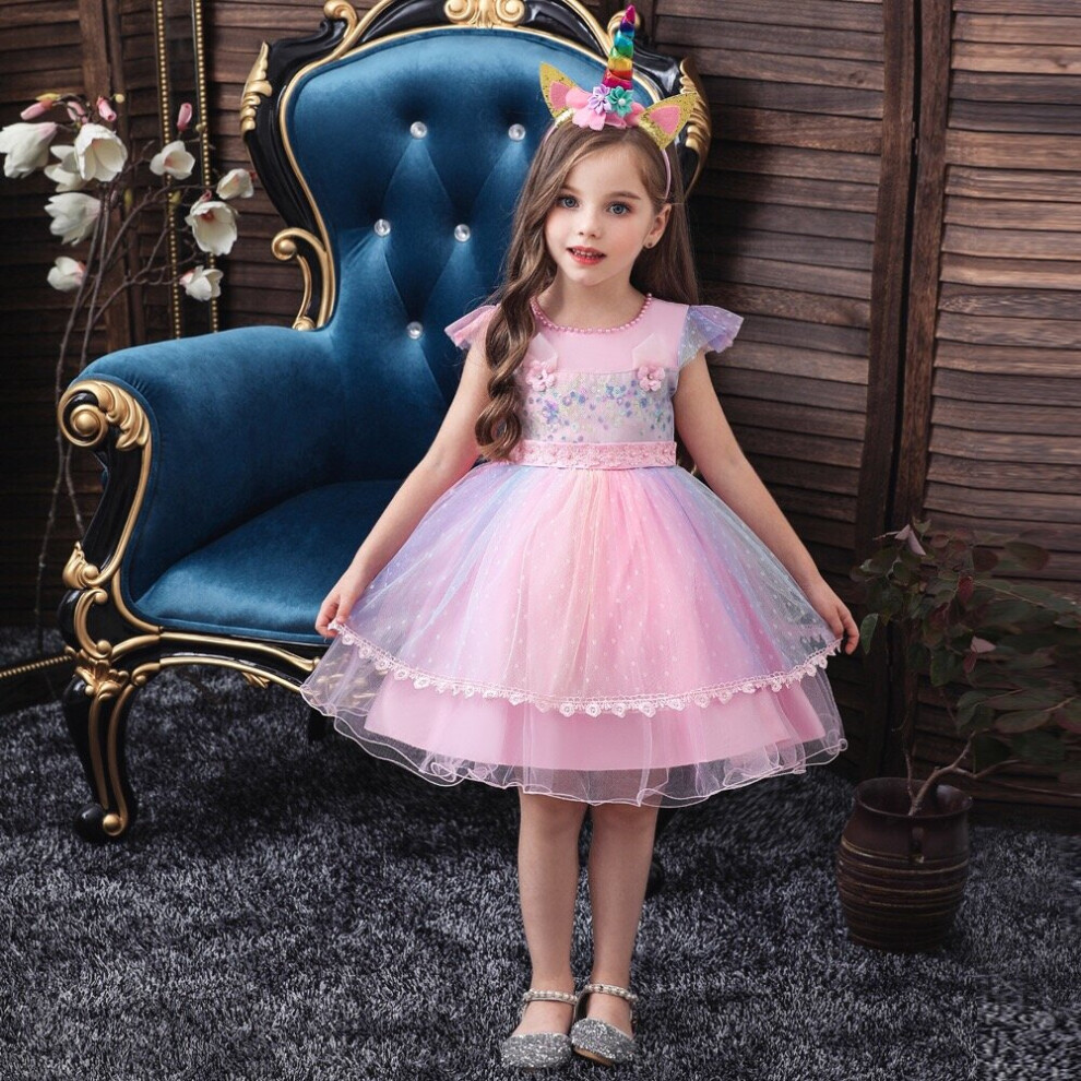 Girls Unicorn Headwear Layer Prom Party Gown Dress