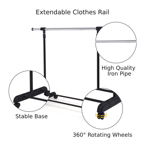 Costway Single Rail Garment Rack Metal Clothes Rail Organizer Adjustable 2