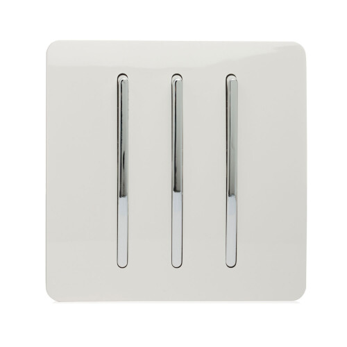 Trendi 3 Gang 1 Way Artistic Modern Glossy 10 Amp Rocker Tactile Light Switch White ART-SS5WH