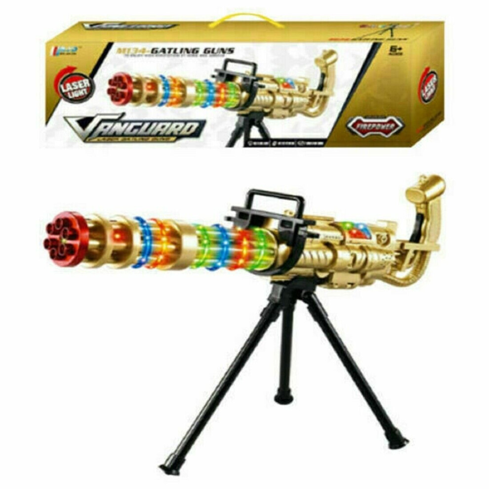 (M134 KIDS Gold) Kids Laser Light Gold, Army &Black Gatling Gun TOY Lights Sounds Vibration Sound