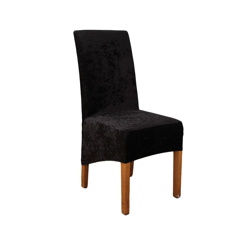 (Black) Crushed Velvet Stretchable Dining Chair Covers
