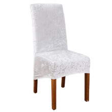 (White) Crushed Velvet Stretchable Dining Chair Covers