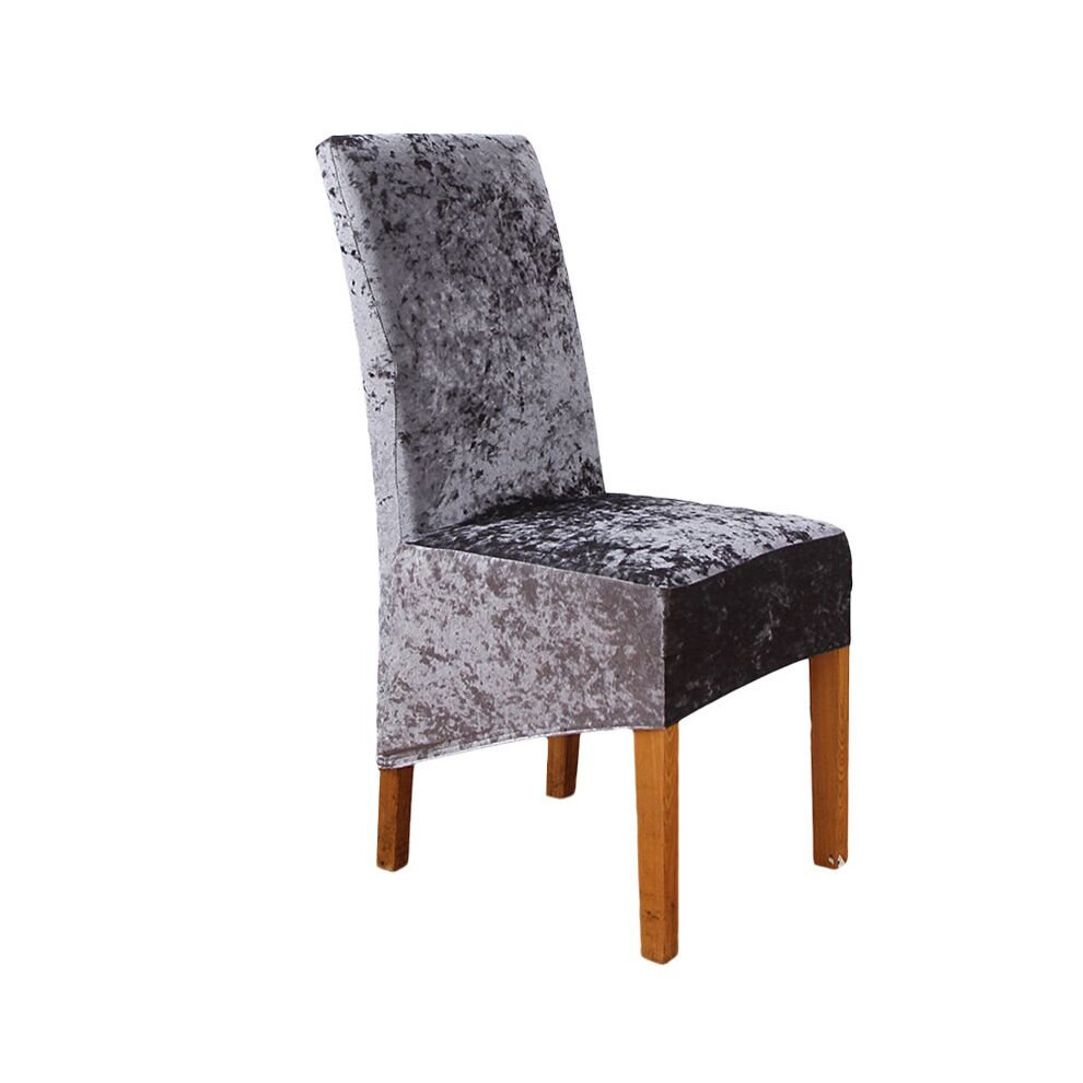(Gray) Crushed Velvet Stretchable Dining Chair Covers