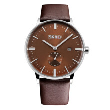 (Brown) Skmei Mens Classic Watch Genuine Leather Strap Date Display Four Colours SK9083