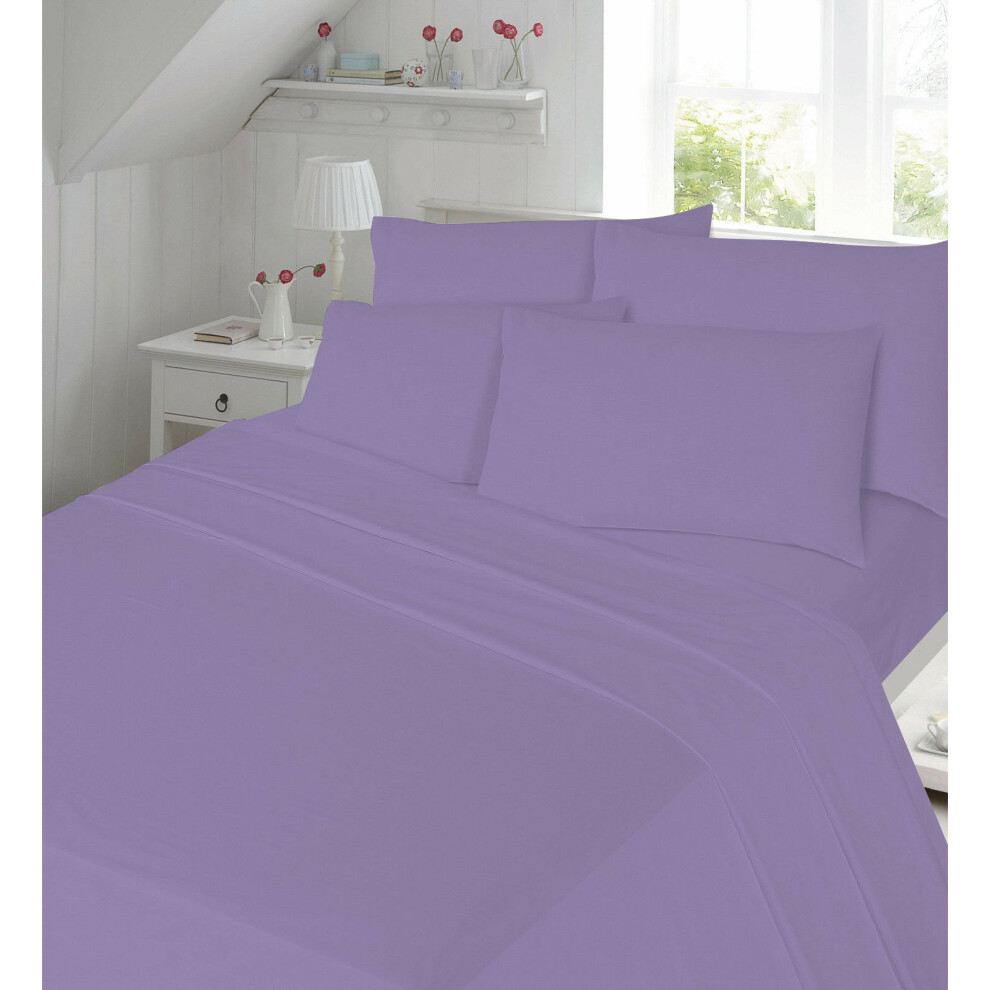 (Thermal Sheet Set Lilac Single) Soft Breathable Thermal 4Pc Flannelette Sheet Set 100% Brushed Cotton Fitted, Flat Sheet Set with Pillowcases.