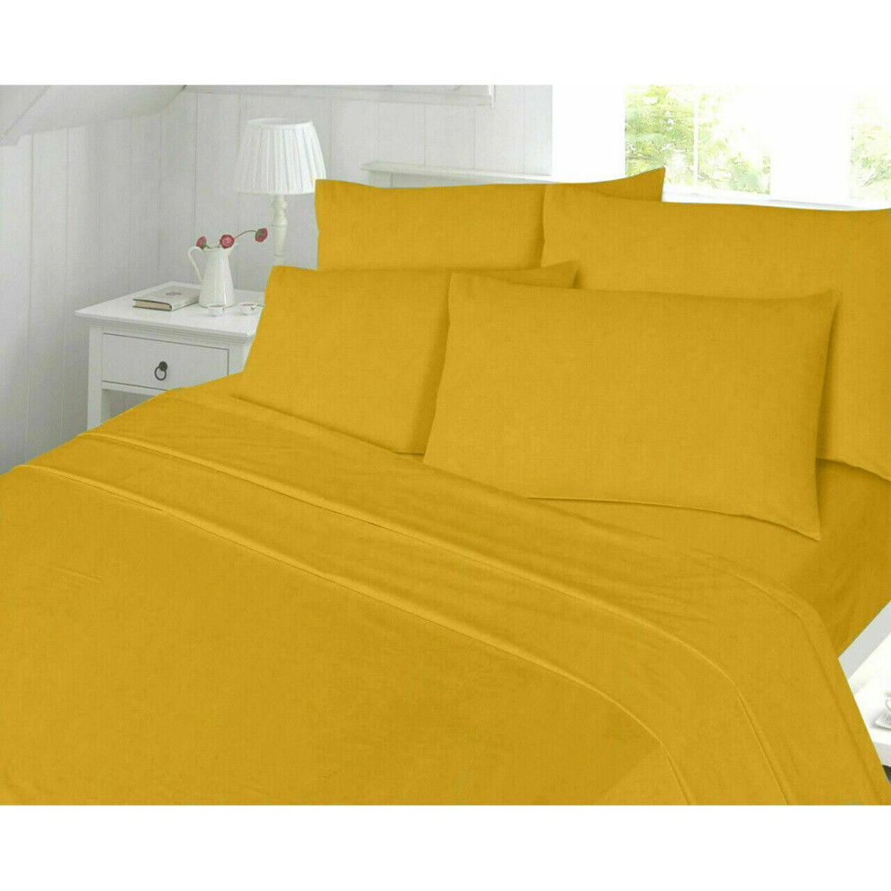 (Thermal Pair of Pillowcase Mustard) Soft Breathable Thermal 4Pc Flannelette Sheet Set 100% Brushed Cotton Fitted, Flat Sheet Set with Pillowcases.