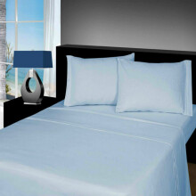 (Double, Lt Blue) Flannelette Sheets Set 4PC 100% Brushed Cotton Thermal Fitted Flat Sheets Pillowcases