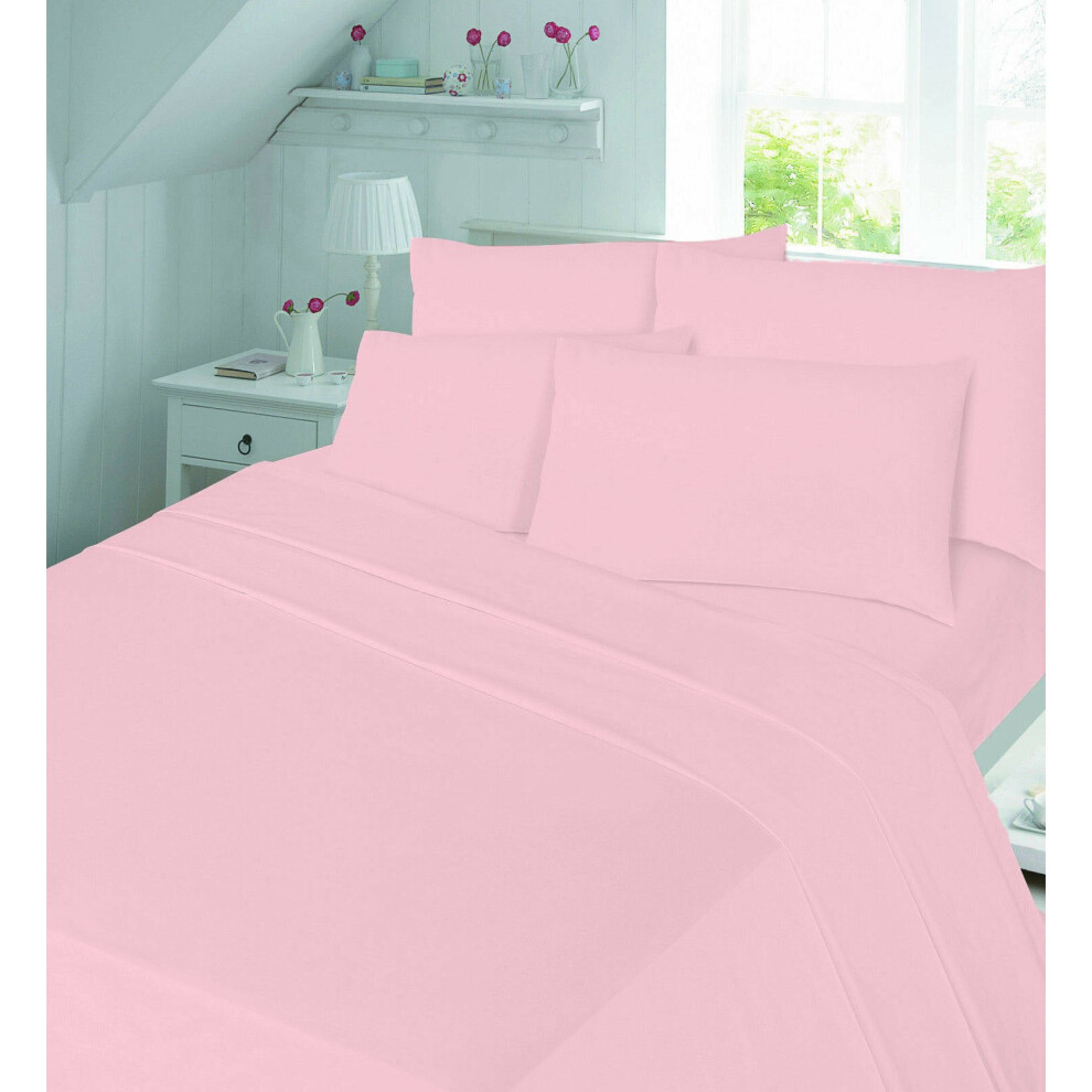 (Thermal Sheet Set Pink Doble) Flannelette Sheets Set 4PC 100% Brushed Cotton Thermal Fitted Flat Sheets Pillowcases