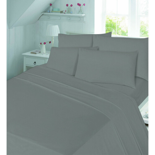 (King, Grey) Flannelette Sheets Set 4PC 100% Brushed Cotton Thermal Fitted Flat Sheets Pillowcases