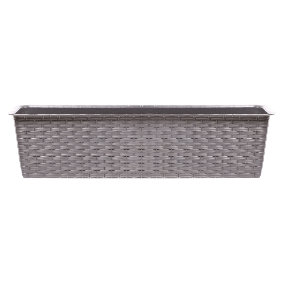(Mocca, 400mm x2) Rectangle Rattan Plastic Flower Planter Pots Set