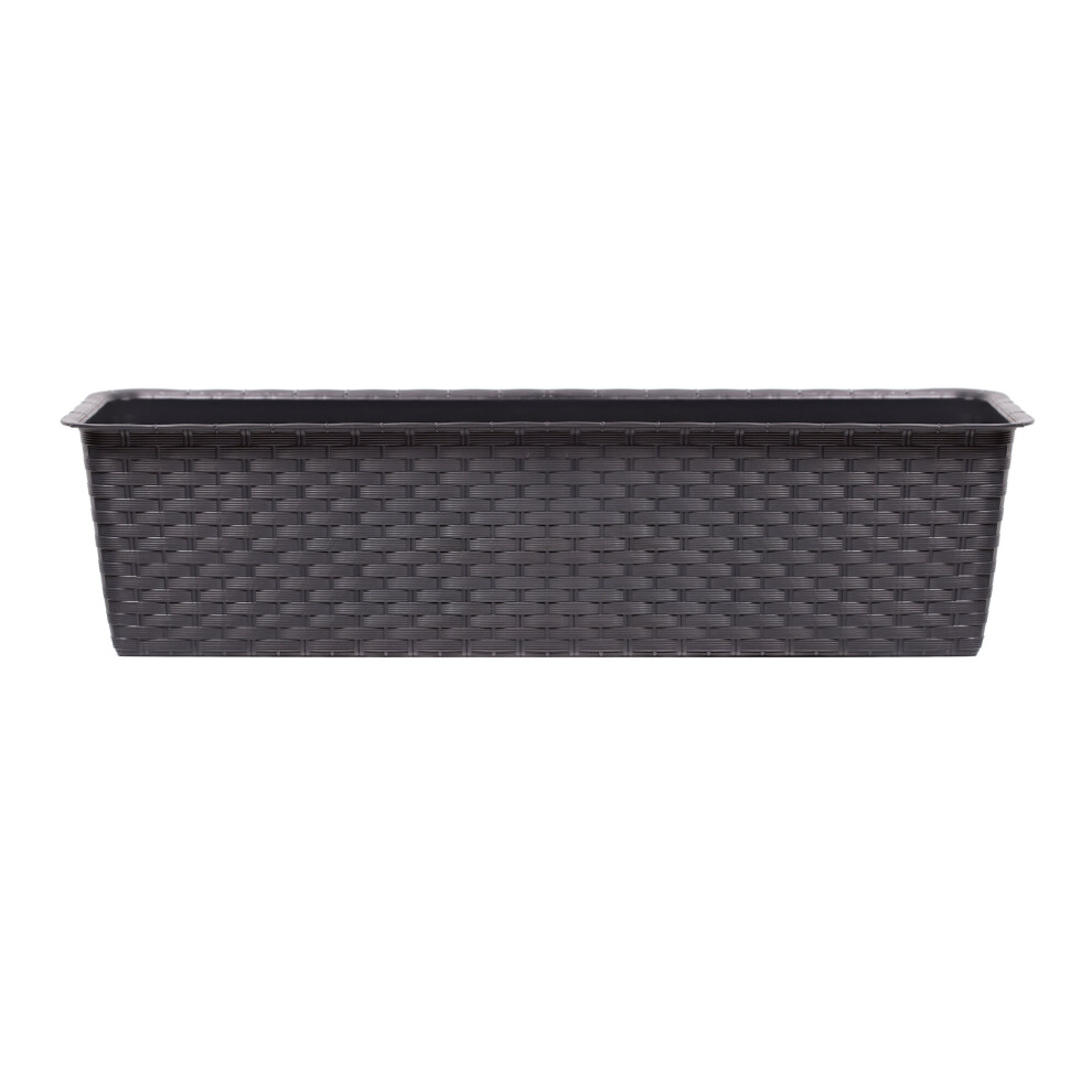 (Brown, 400mm x1) Rectangle Rattan Plastic Flower Planter Pots Set
