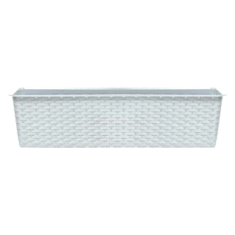 (White, 500mm x2) Rectangle Rattan Plastic Flower Planter Pots Set