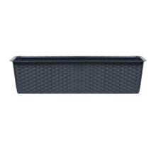 (Anthracite, 400mm x2) Rectangle Rattan Plastic Flower Planter Pots Set