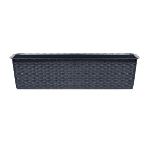 URBN Living (Anthracite, 400mm x2) Rectangle Rattan Plastic Flower Planter Pots Set