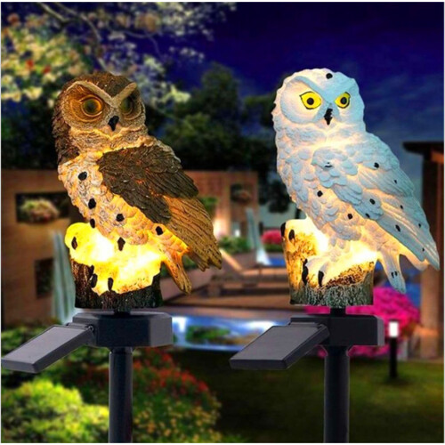 (Brown x 1) Owl Shaped Solar LED Light Waterproof Lamp Spike 1
