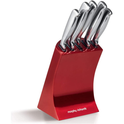 5pc Morphy Richards Accents Knife Block Set Red Stainless Steel