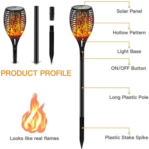 (2 Pack) Solar Torch Lights Waterproof 96 LED Dancing Fire 1