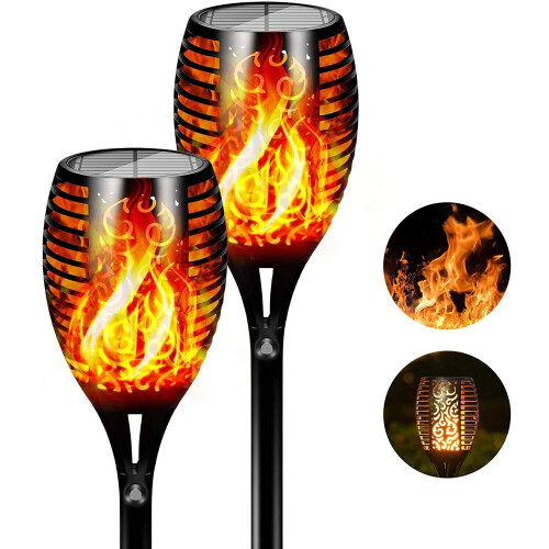 (2 Pack) Solar Torch Lights Waterproof 96 LED Dancing Fire 2