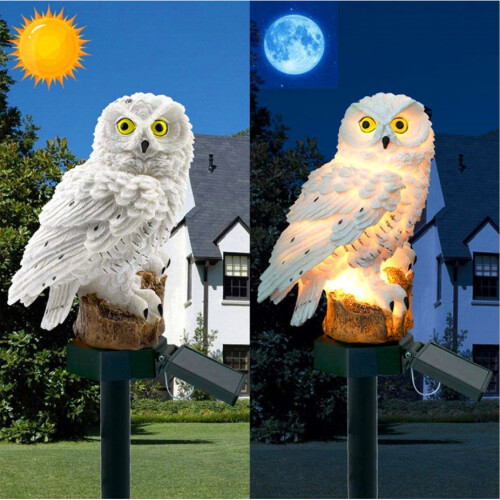 (White x 2) Owl Shaped Solar LED Light Waterproof Lamp Spike