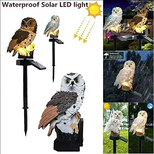 (Brown x 1) Owl Shaped Solar LED Light Waterproof Lamp Spike