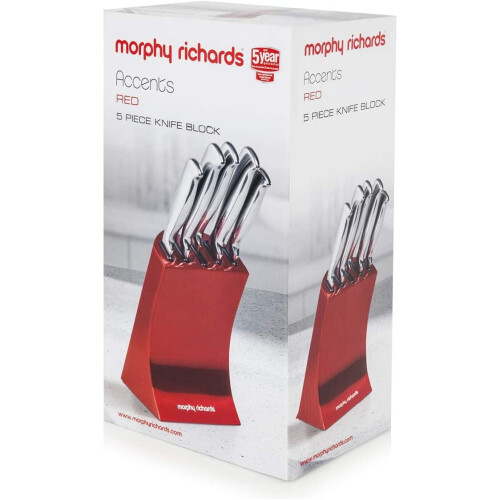 5pc Morphy Richards Accents Knife Block Set Red Stainless Steel