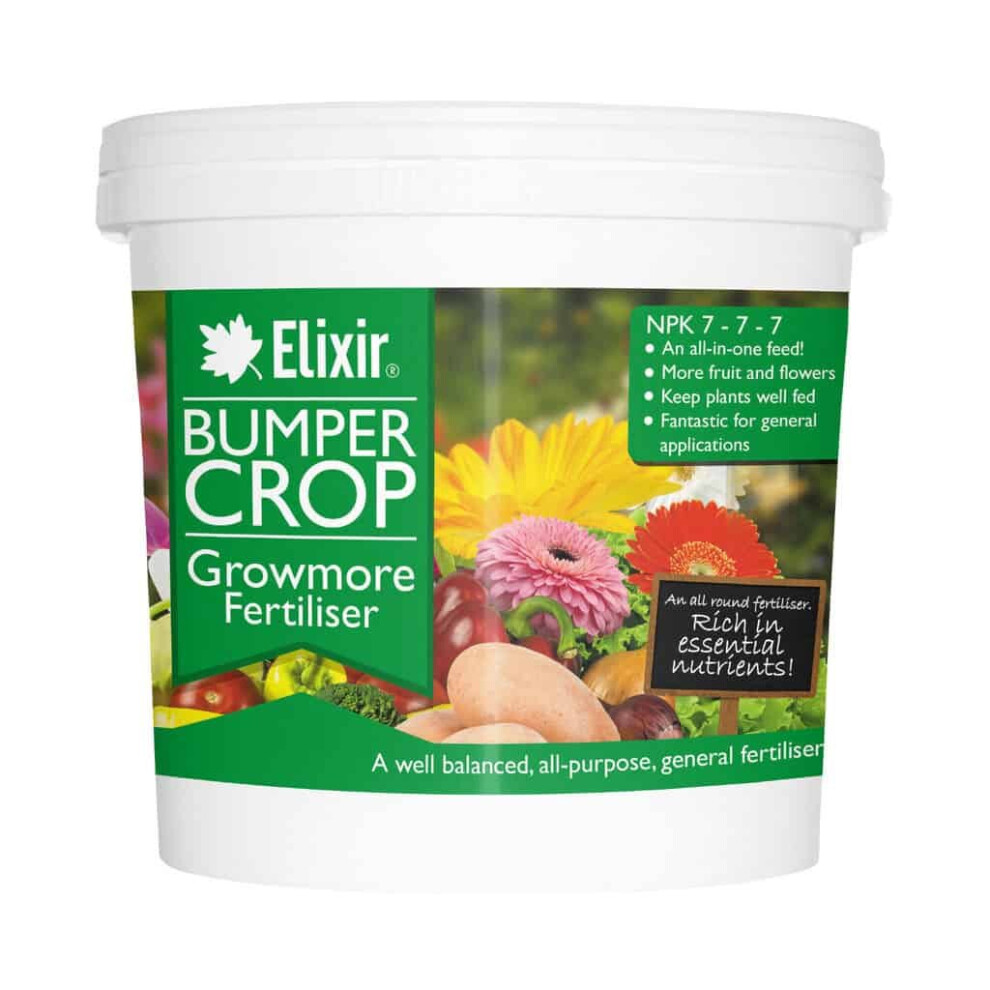 Elixir Garden Supplies (Tub, 2.5Kg) Elixir Gardens | Bumper Crop | Growmore General Purpose Fertiliser By Elixir Gardens | 1Kg - 25Kg | Bag Or Tub