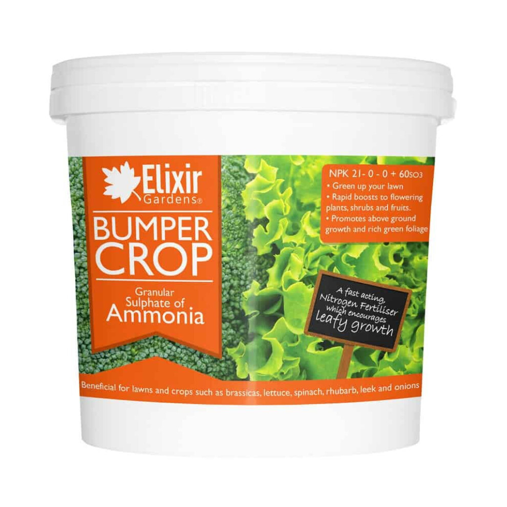 Elixir Garden Supplies (Tub, 15Kg) Elixir Gardens | Bumper Crop | Sulphate Of Ammonia Nitrogen Fertiliser | 1Kg - 25Kg | Bag Or Tub