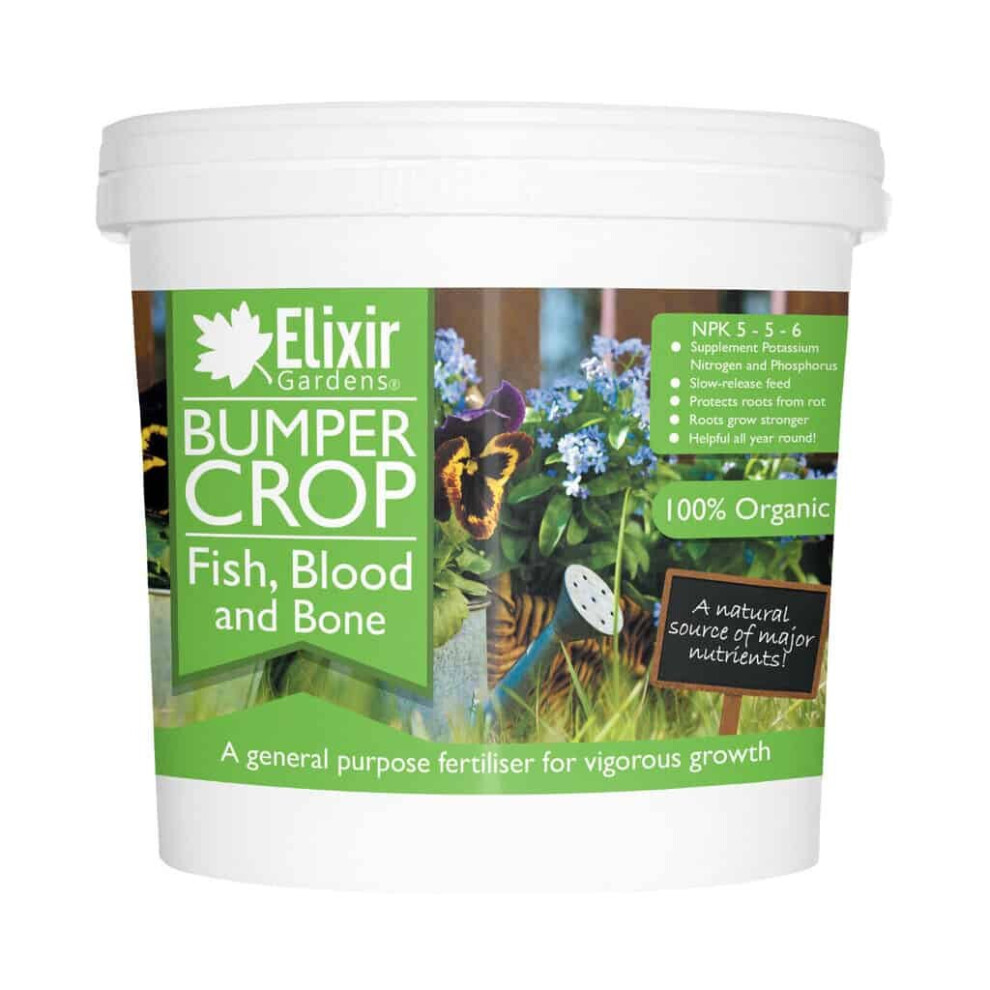 (Tub, 10kg) Elixir Gardens | Bumper Crop | Blood Fish and Bone Meal Multi-Purpose Organic-Based Fertiliser | 500g-25kg | Bag or Tub