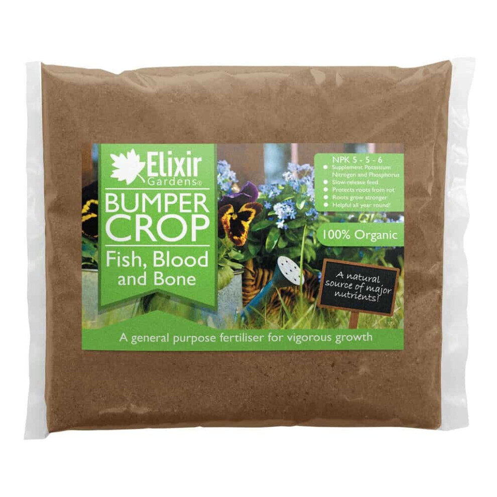 (Bag, 25kg) Elixir Gardens | Bumper Crop | Blood Fish and Bone Meal Multi-Purpose Organic-Based Fertiliser | 500g-25kg | Bag or Tub