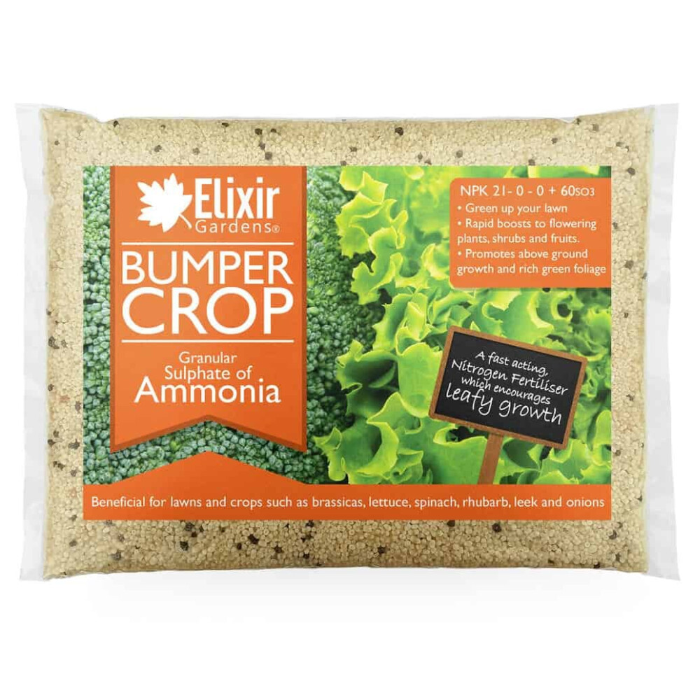 Elixir Garden Supplies (Bag, 15Kg) Elixir Gardens | Bumper Crop | Sulphate Of Ammonia Nitrogen Fertiliser | 1Kg - 25Kg | Bag Or Tub