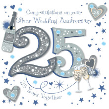 Silver 25th Embellished Anniversary Greeting Card Talking Pictures Cards