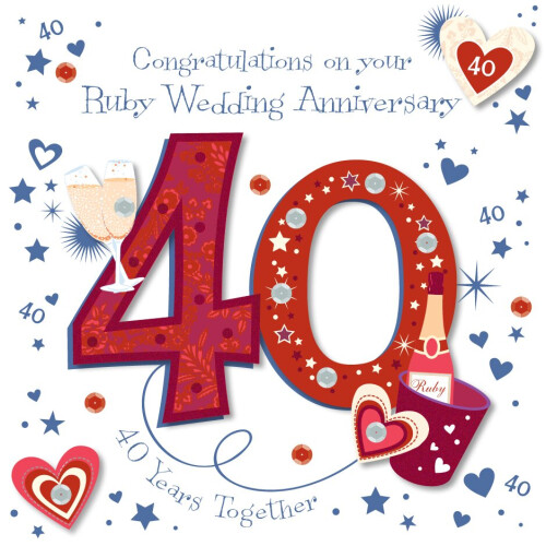 Ruby 40th Embellished Anniversary Greeting Card Talking Pictures Cards