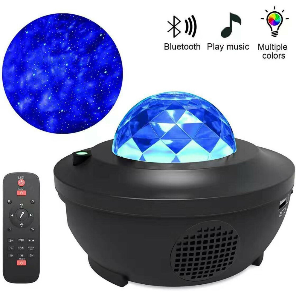 (Black No Stripe) LED Starry Sky Projector Night Light Bluetooth Music Speaker Remote Galaxy Lamp