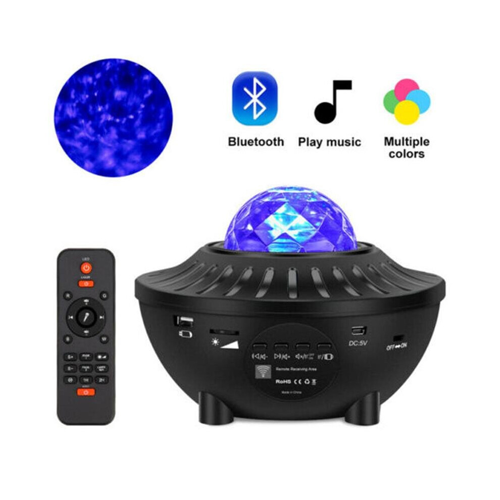 (Black with Stripe) LED Starry Sky Projector Night Light Bluetooth Music Speaker Remote Galaxy Lamp