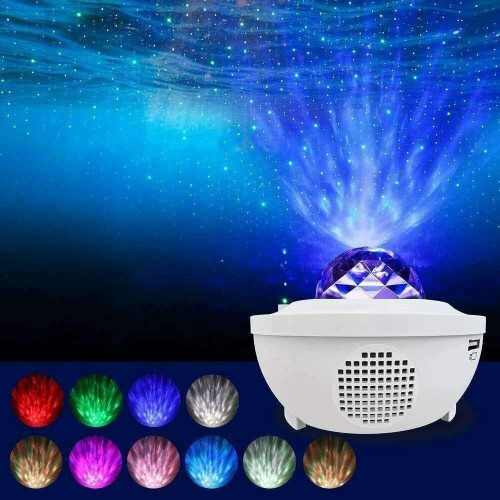 Ranpo (White No Stripe) LED Starry Sky Projector Night Light Bluetooth Music Speaker Remote Galaxy Lamp