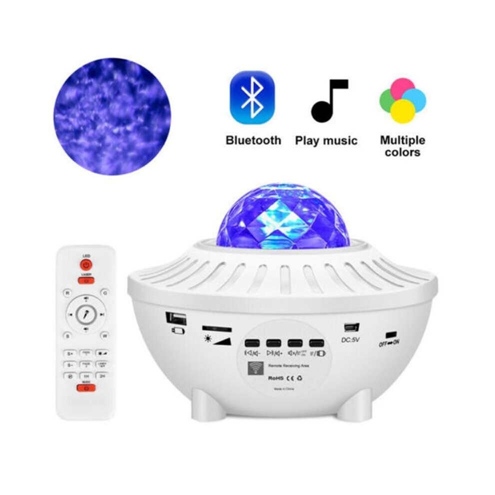 (White with Stripe) LED Starry Sky Projector Night Light Bluetooth Music Speaker Remote Galaxy Lamp