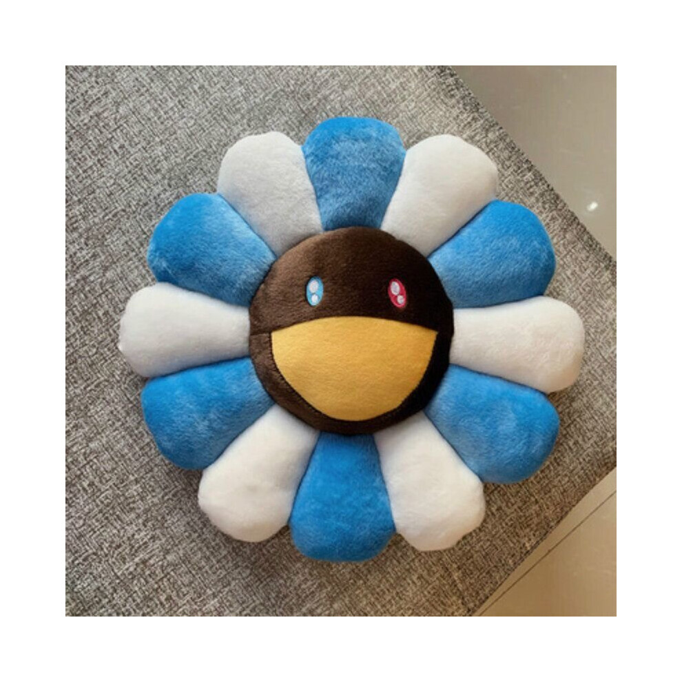 ( White) 40Cm Rainbow Flower Pillow Plush Colorful Stuffed Blue/White