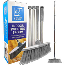 Soft Broom Indoor Sweeping Brush with Stainless Steel Handle Grey