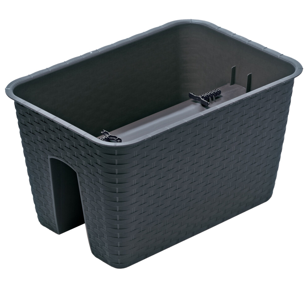 (Anthracite, x1) Plastic Rattan Flower Railing Balcony Plant Pot