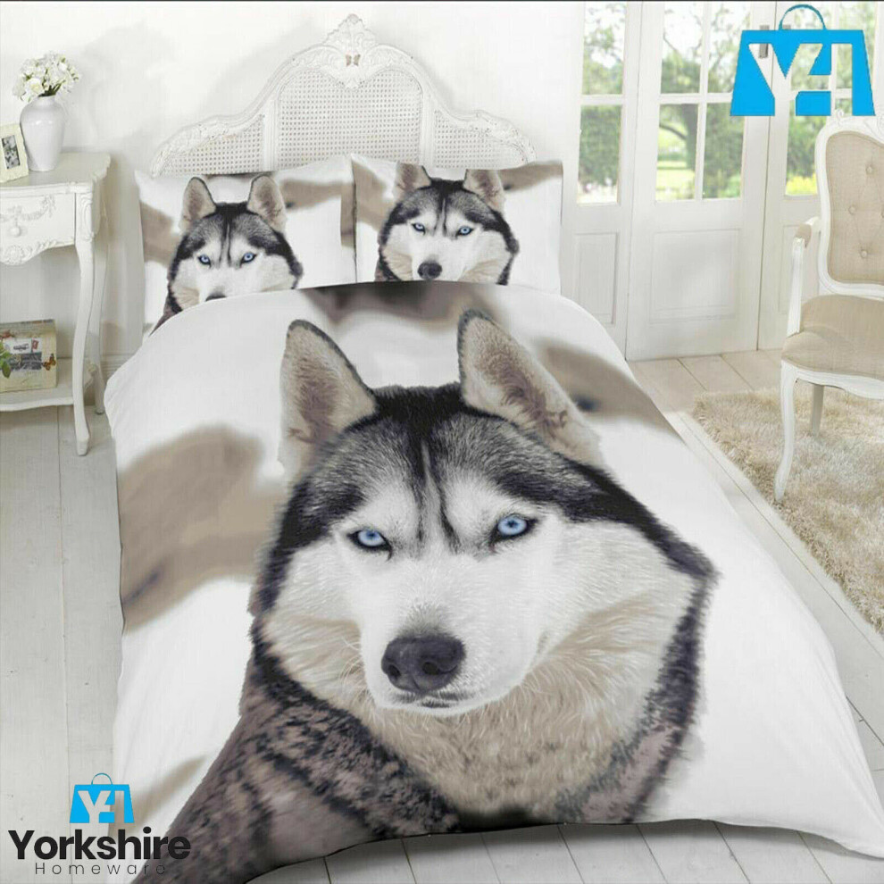 (Double With Two Pillow White Wolf) 3D Animal Printed Wild Life Duvet Quilt Bedding Cover Set Pillow Cases Polyester