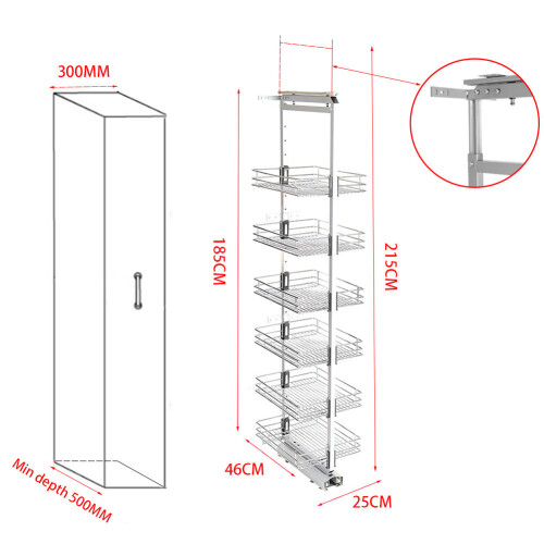 Living And Home (300MM WIDTH & Wire Basket) 6 Tiers Kitchen Cabinet Larder Pull Out Basket 2