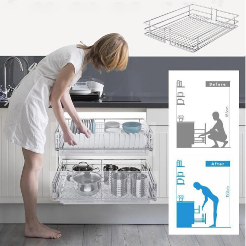 Living And Home (300MM WIDTH & Wire Basket) 6 Tiers Kitchen Cabinet Larder Pull Out Basket 1