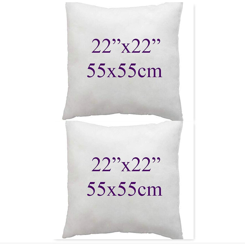 ((22x22" (55x55cm)) Set of 2 Bounce Back Virgin Hollow Fiber Cushion Pads Fillers Inners Inserts pillow square pads Non allergenic Washable- Available in Different Sizes