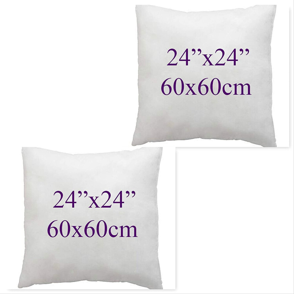 ((24x24"(60x60cm)) Set of 2 Bounce Back Virgin Hollow Fiber Cushion Pads Fillers Inners Inserts pillow square pads Non allergenic Washable- Available in Different Sizes