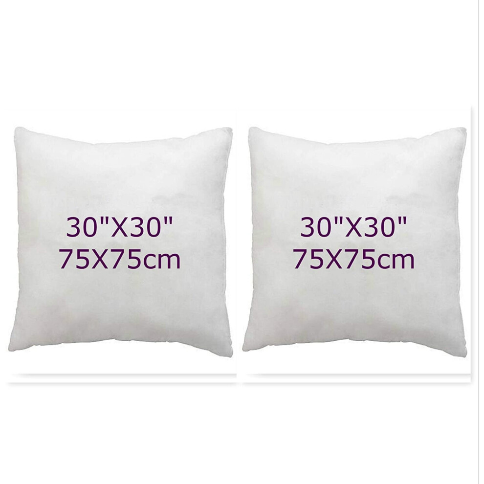 ((30x30"(75x75cm)) Set of 2 Bounce Back Virgin Hollow Fiber Cushion Pads Fillers Inners Inserts pillow square pads Non allergenic Washable- Available in Different Sizes