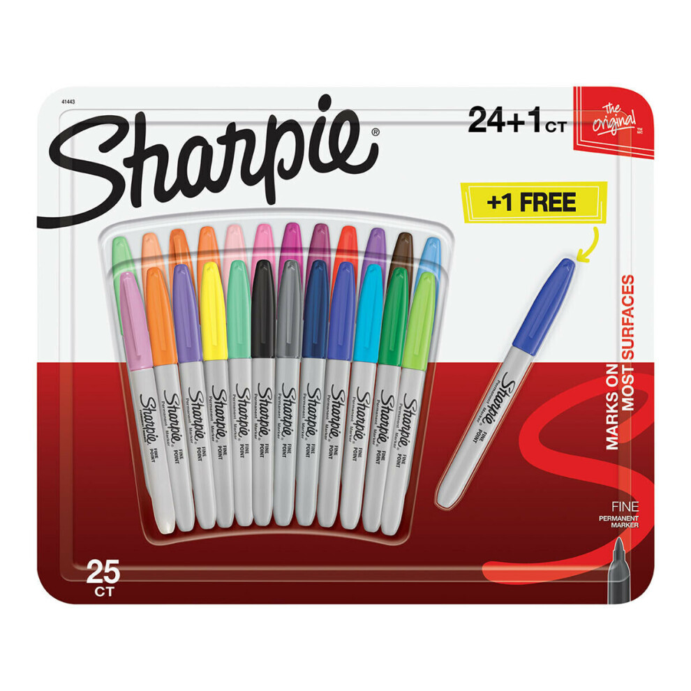 Sharpie Fine Permanent Markers Mixed Colour 24 pack + 1 FREE Sharpie