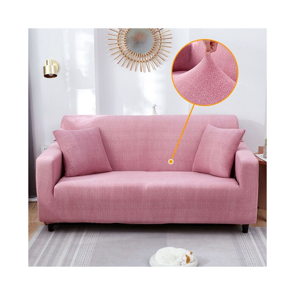 (Pink, 3-Seater) 1/2/3/4 Seater Sofa Cover Solid Color Slipcover