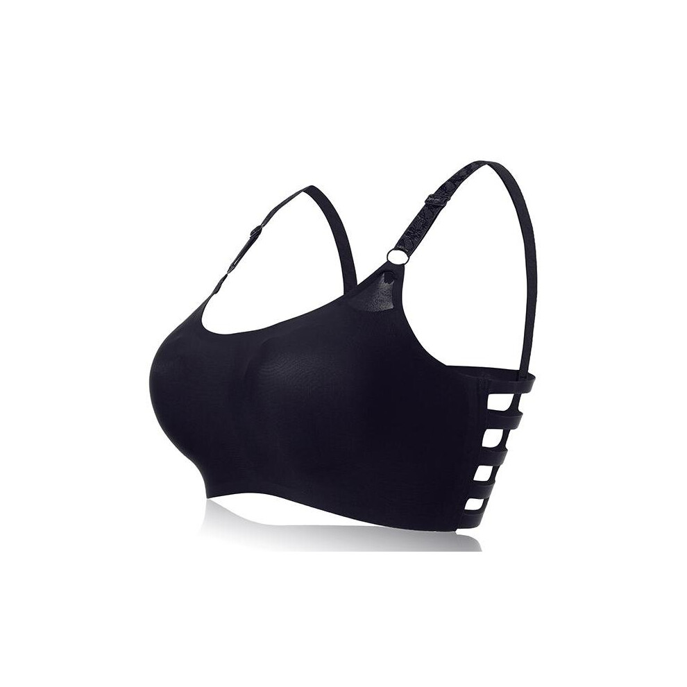 (Black, M) Ice Silk Seamless Strappy Back Padded Sports Bra